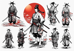 Samurai standing under red sun tattoo idea