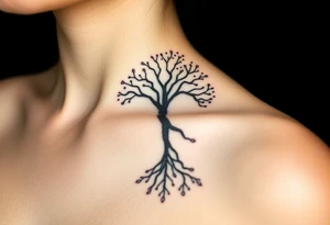 mystical tree of life with cosmic roots and celestial branches tattoo idea