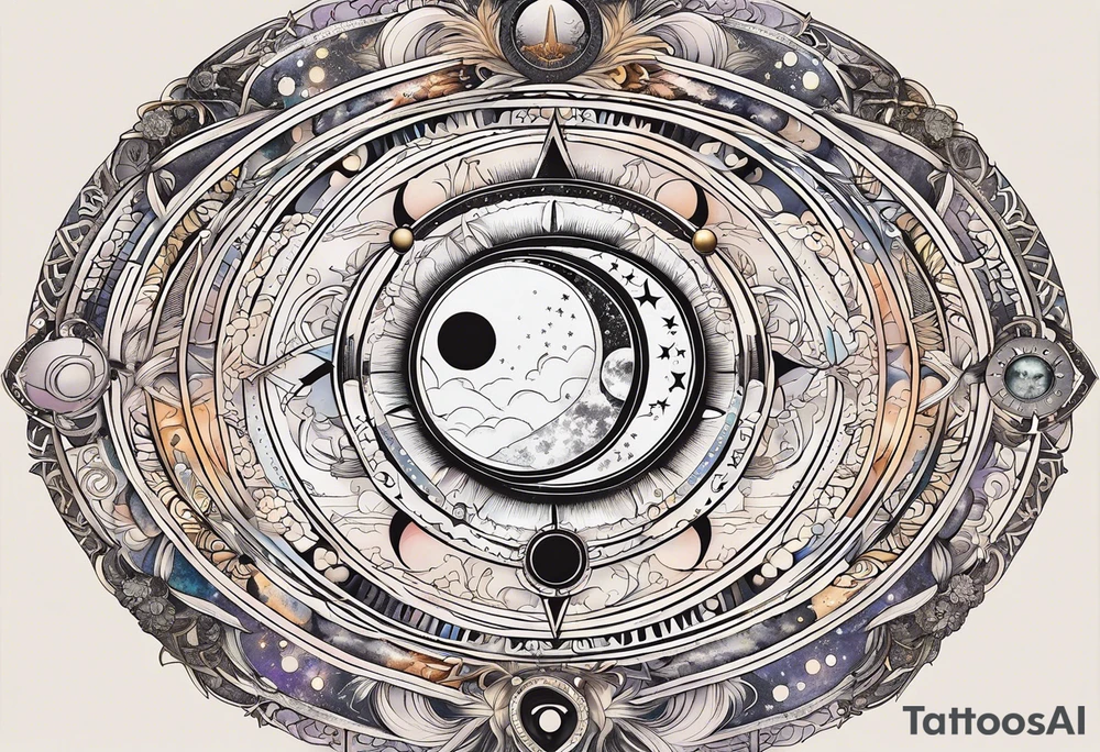Astrology, Cancer, Natal Chart, symbolic, vision, yin yang, the moon, the sun, Uranus, Pluto, spiritual third eye, mystical armband tattoo idea