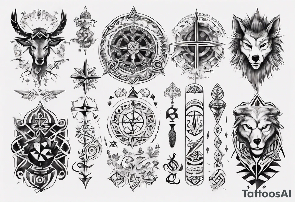 Upper arm sleeve of nordic symbols tattoo idea
