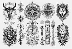 Upper arm sleeve of nordic symbols tattoo idea