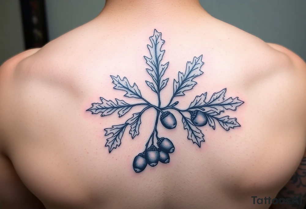 oak branch with thick leaves and acorns tattoo idea