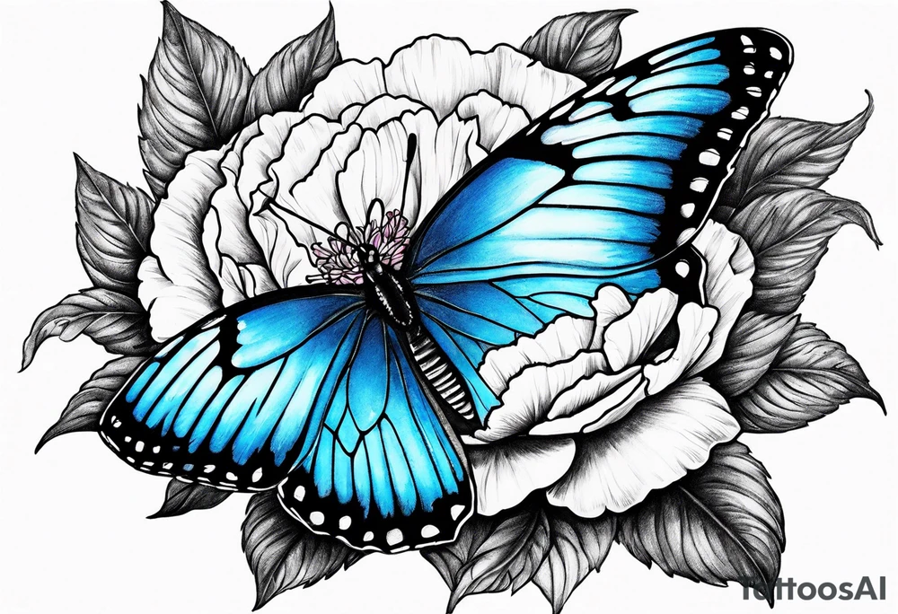 Blue butterfly moon carnation tattoo idea