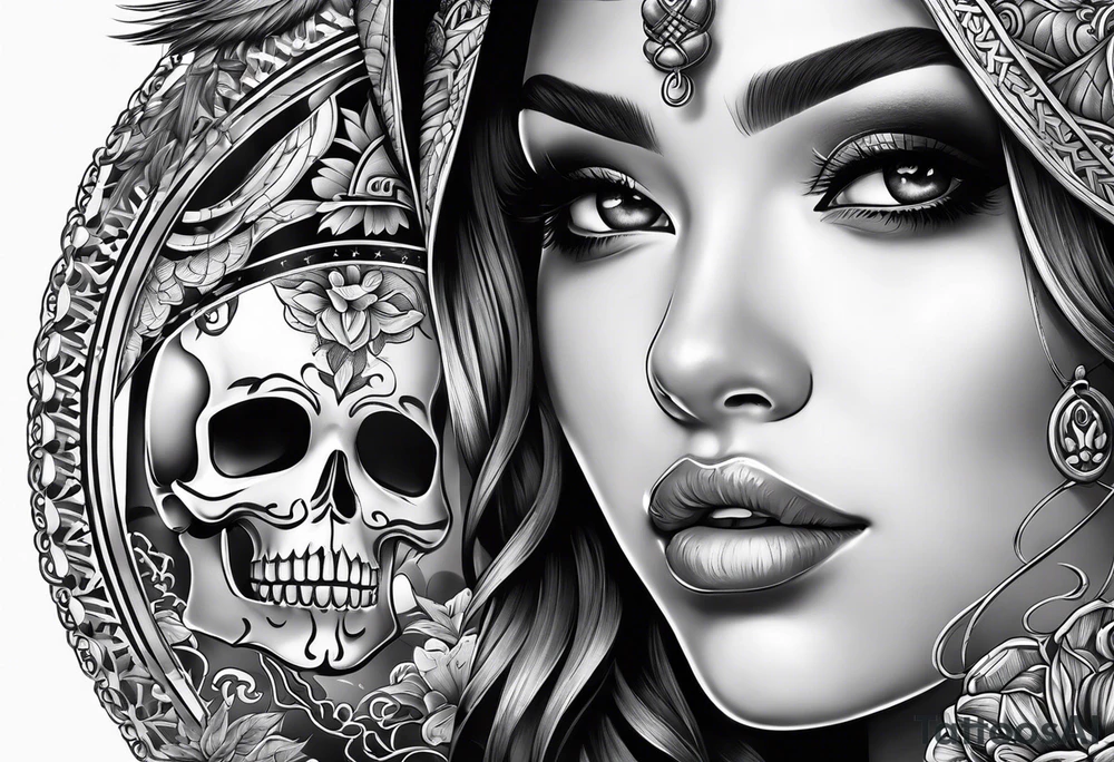 Chicano girl and skull tattoo idea