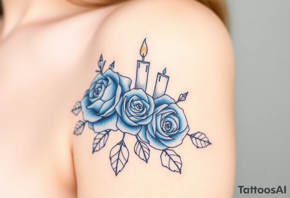 Blue, 2 roses, 2 candles tattoo idea
