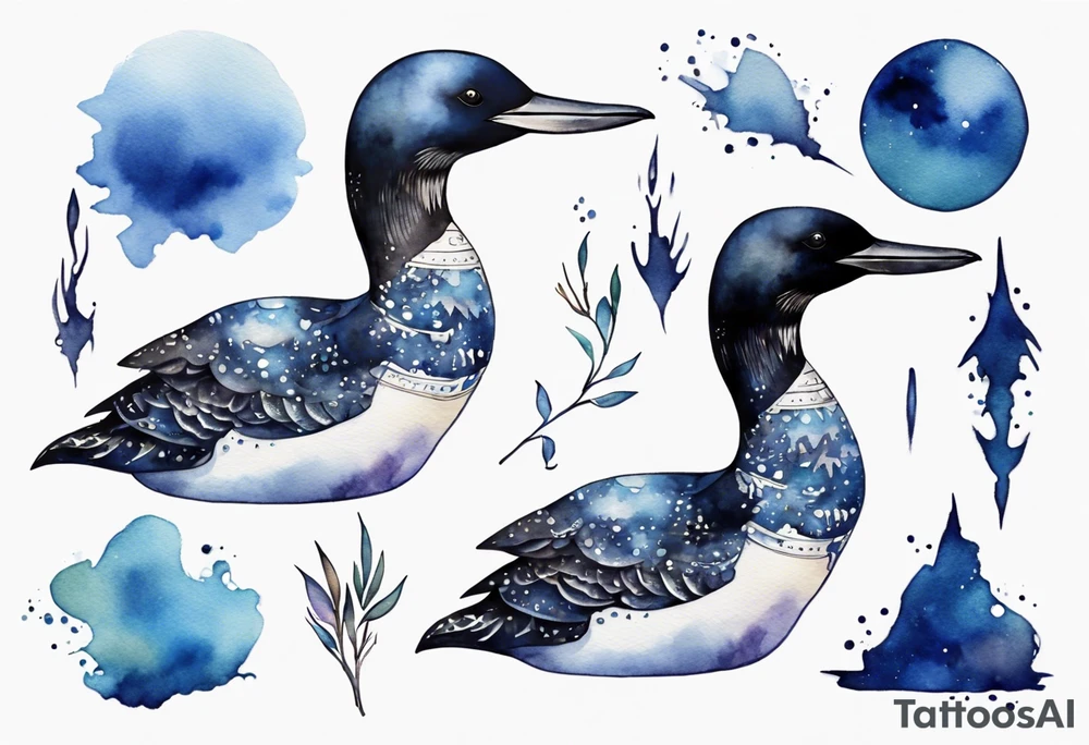 a loon wearing a dark blue alb, mystic tattoo idea
