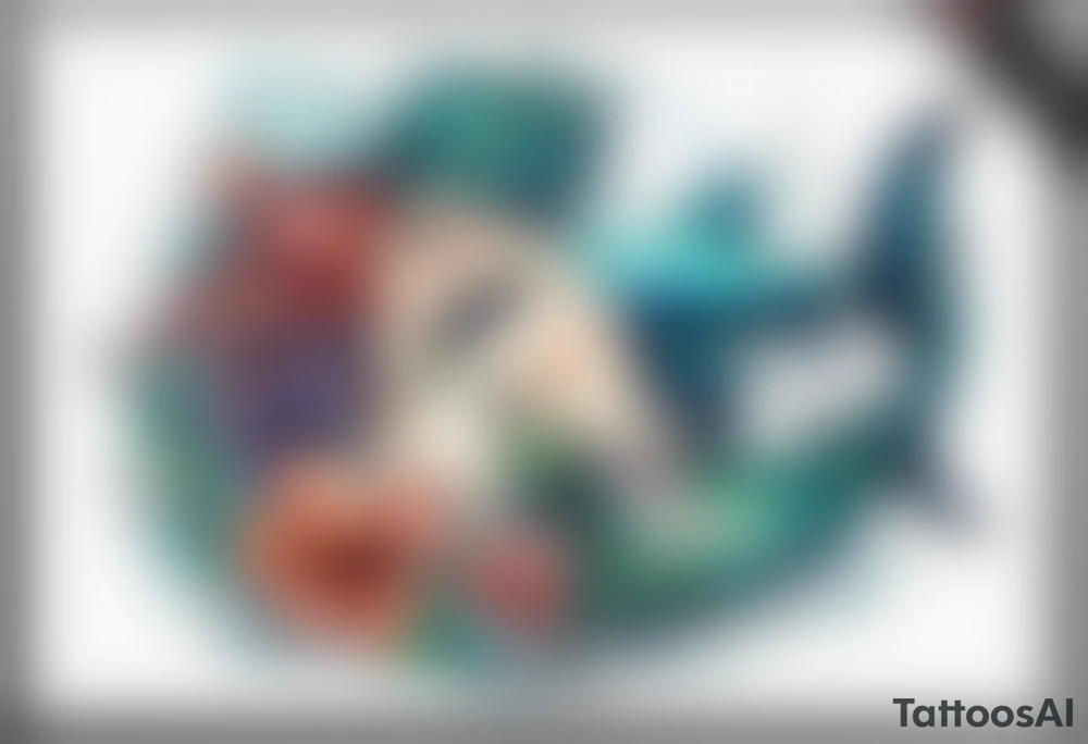 Mermaid kissing a shark tattoo idea