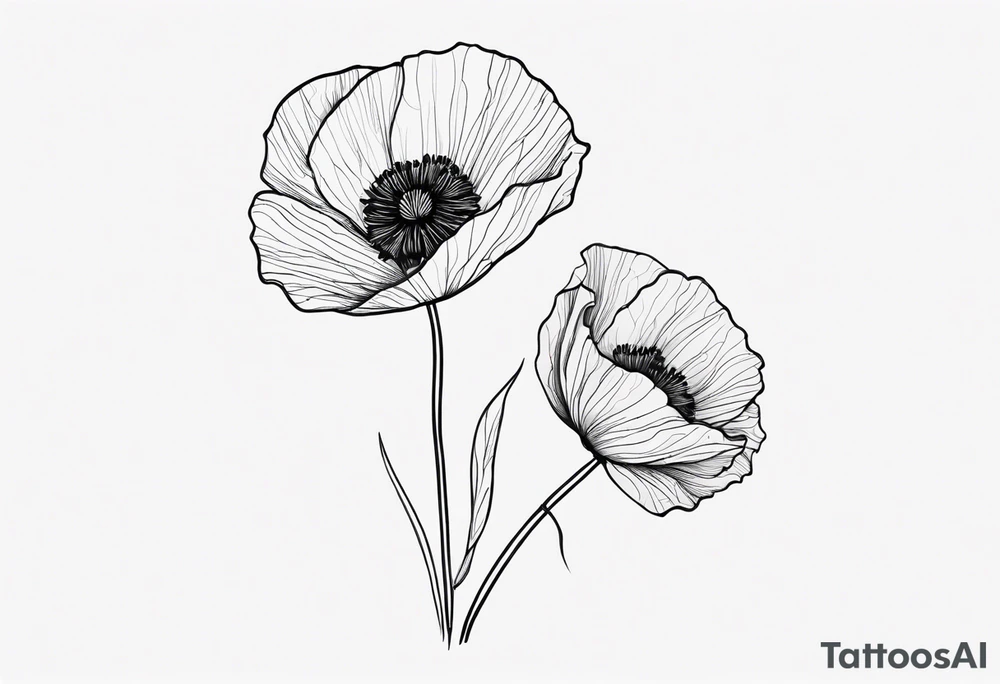 Long red poppy flower tattoo idea