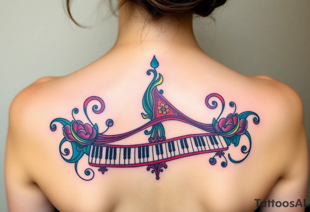 Colorful piano tattoo idea