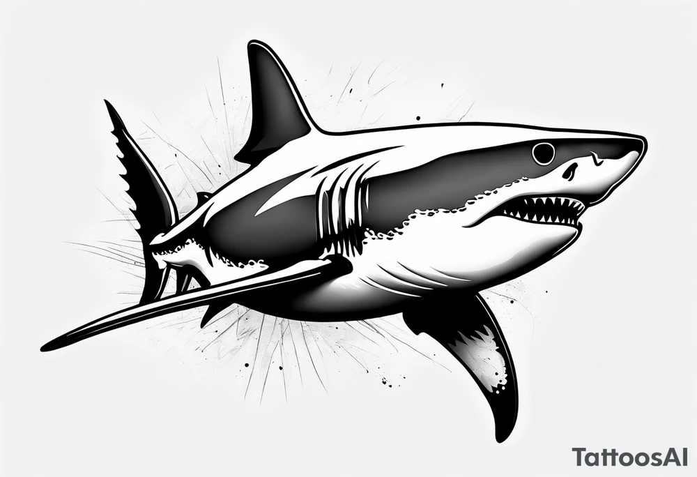 Great white shark outline but grunge tattoo idea