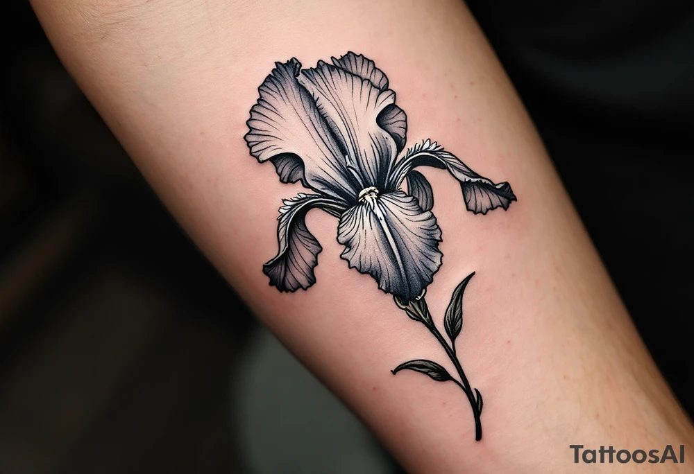 iris flower with the name iris written in the stem of the flower tattoo idea