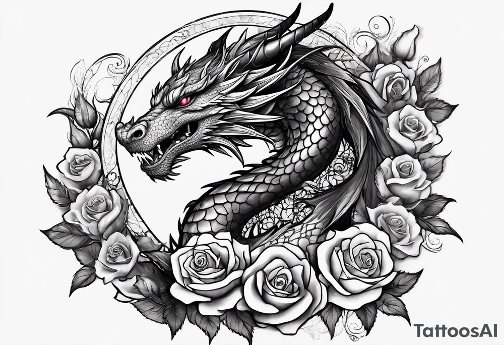 dragon with roses tattoo idea