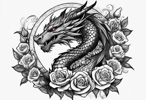 dragon with roses tattoo idea