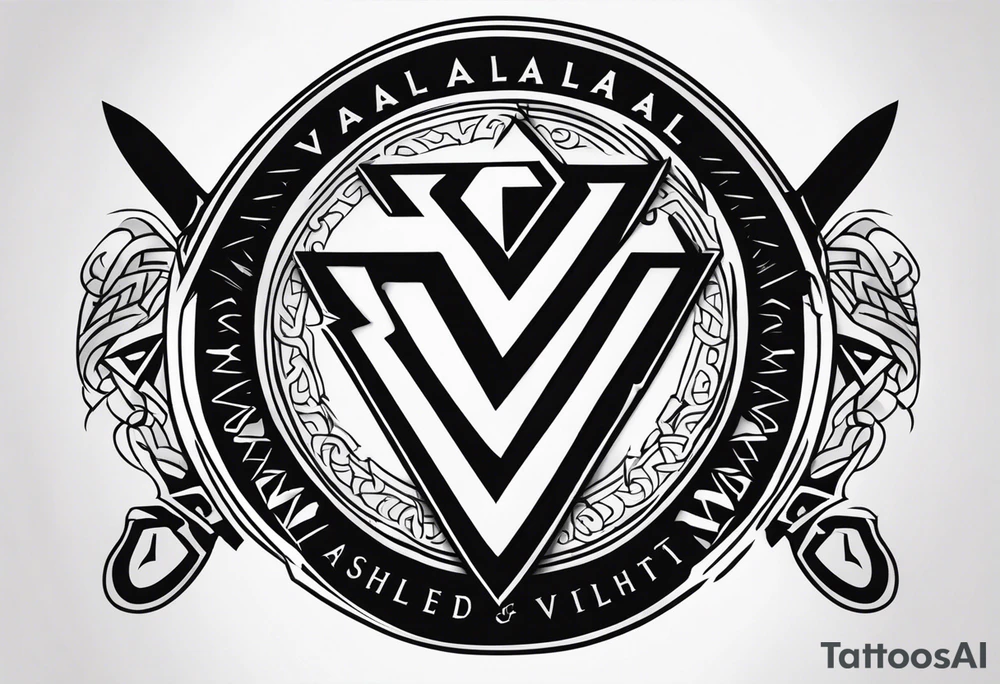 Valhalla shield sword axe Valknut fire tattoo idea