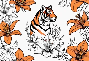 puffin tiger lily flowers vertical calf tattoo tattoo idea