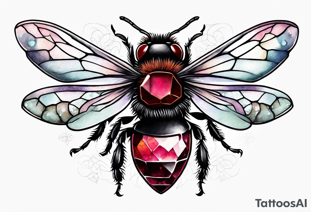 A forearm tattoo of a ruby gemstone and a honey bee tattoo idea