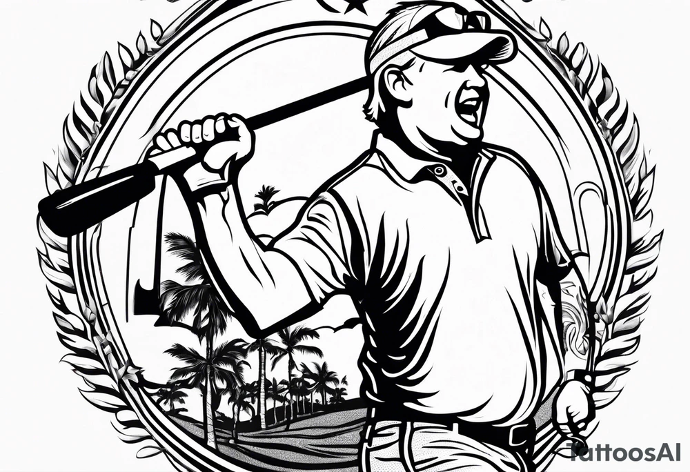 Professional golfer John Daly holding a putter in one hand while celebrating a victory. tattoo idea
