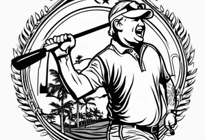Professional golfer John Daly holding a putter in one hand while celebrating a victory. tattoo idea
