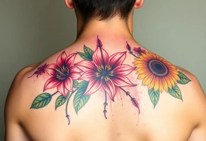 Vintage star gazer lillies wild roses and sunflowers tattoo idea