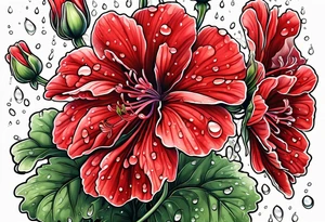 red geraniums with rain drops tattoo idea