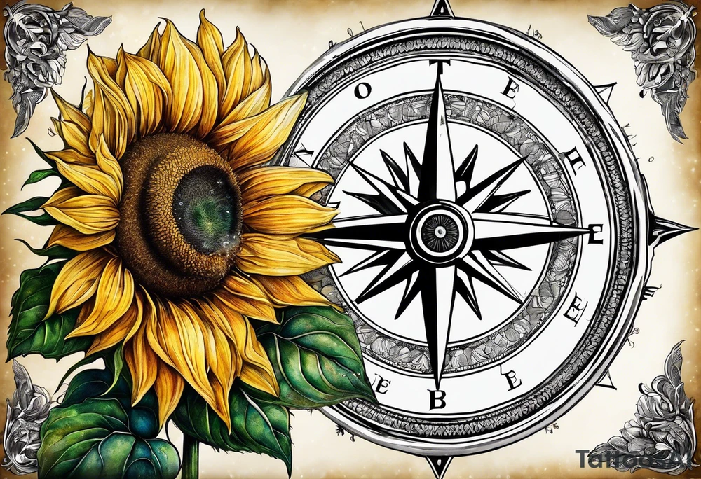 Sunflower compass, "To Thine Own Self Be True" tattoo idea