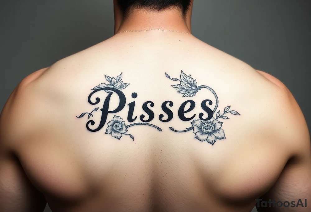 From the word “Pisces” around the word female characteristics of the zodiac sign floral tattoo idea