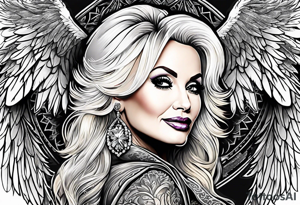 Dolly Parton with angel wings tattoo idea