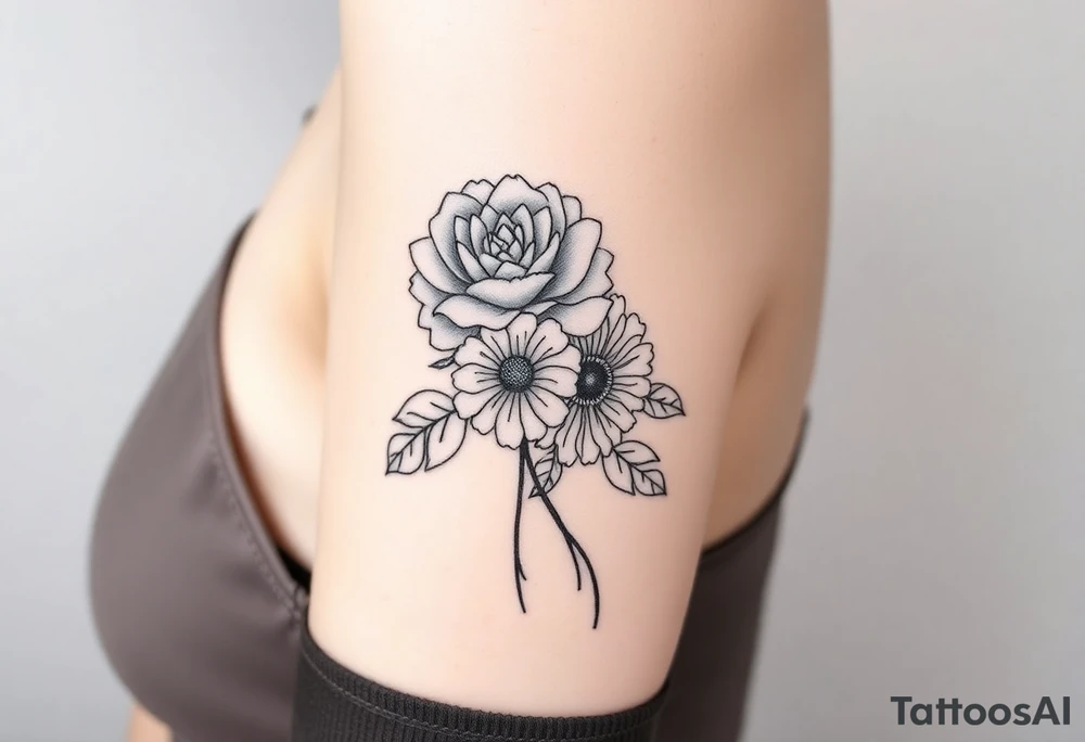 Rose and Chrysanthemum bouquet tattoo tattoo idea