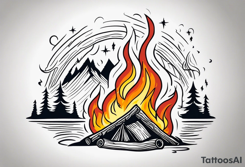 Bonfire flames turning into northern lights tattoo idea