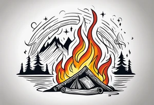 Bonfire flames turning into northern lights tattoo idea