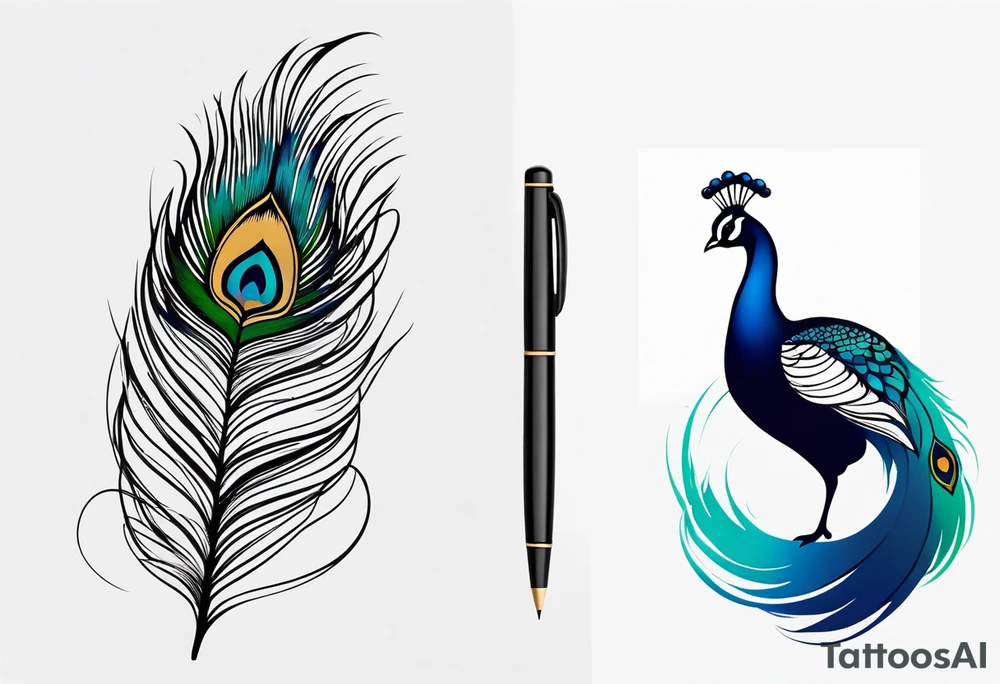 pen and peacock 
feather tattoo idea