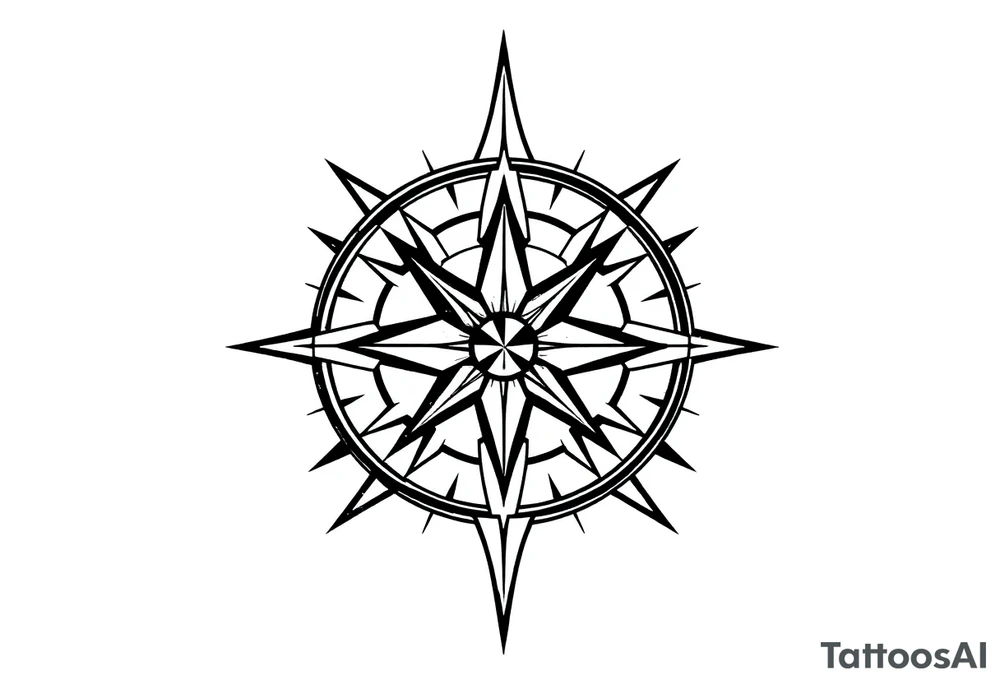 Simple double layered compass rose tattoo idea