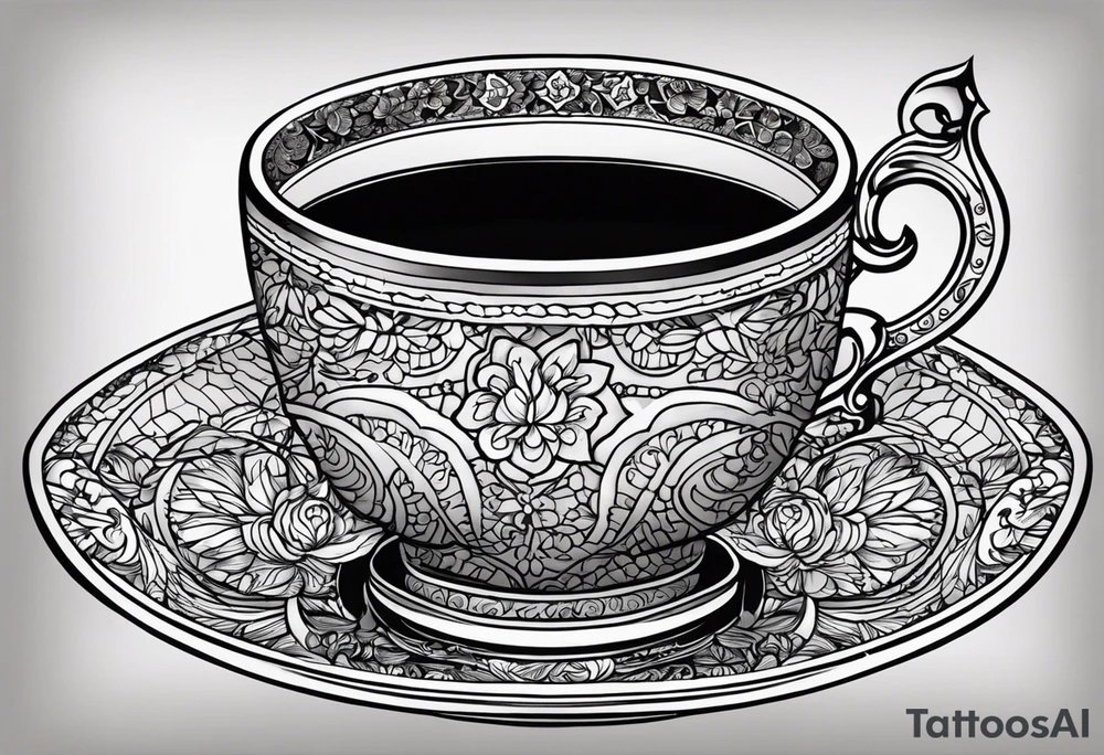 The outside should look like a stamp. So a stylus edge and a square and on the inside there should be a drawing of a Turkish teacup, i.e. a chai. tattoo idea