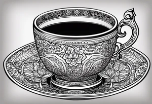 The outside should look like a stamp. So a stylus edge and a square and on the inside there should be a drawing of a Turkish teacup, i.e. a chai. tattoo idea