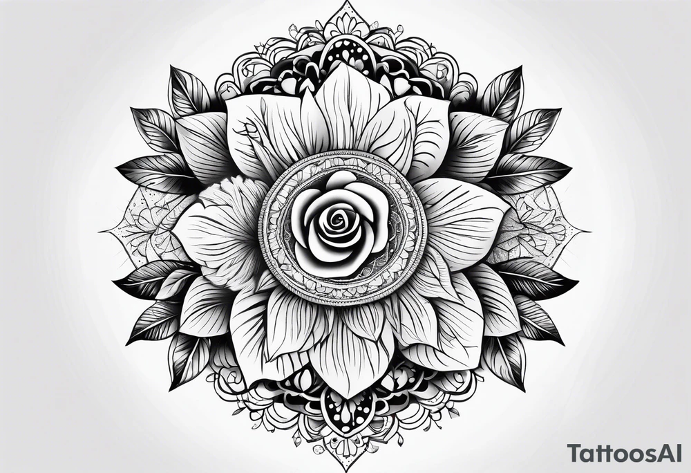 Birds and Roses dot work mandala tattoo idea