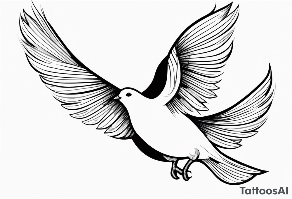 Dove soring through the air clasping an olive branch in its beak. tattoo idea