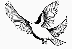 Dove soring through the air clasping an olive branch in its beak. tattoo idea