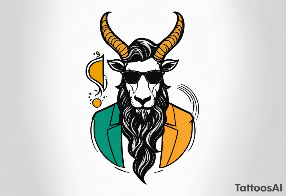 capricorn with beard and sunglasses tattoo idea