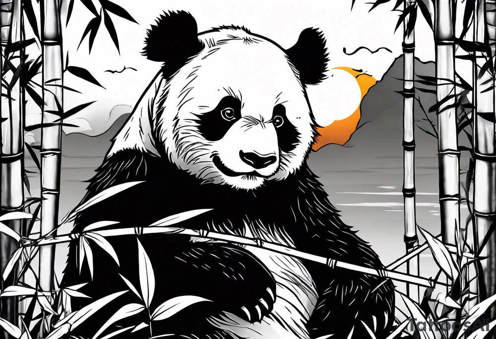 panda eating bamboo watching the sunset tattoo idea