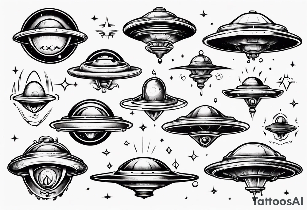 Sketch style flying saucer tattoo idea