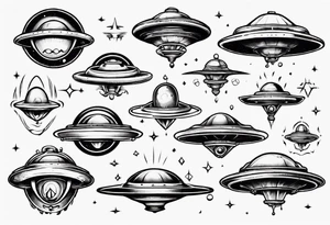 Sketch style flying saucer tattoo idea