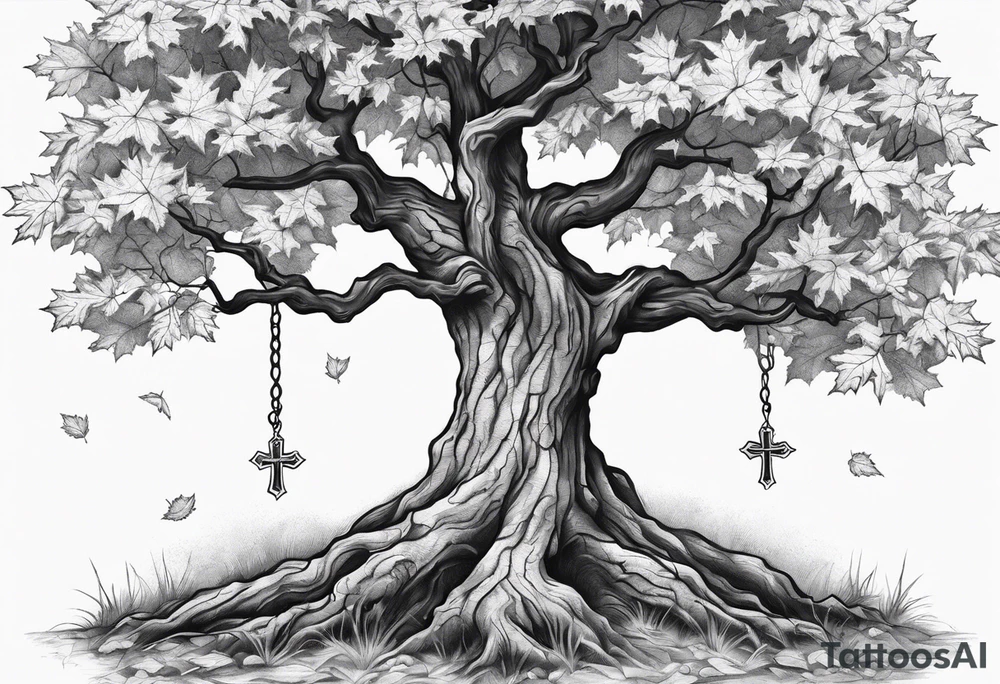 A maple tree with branches and a cross combined into the trunk. tattoo idea A maple tree with branches and a cross combined into the trunk. tattoo idea