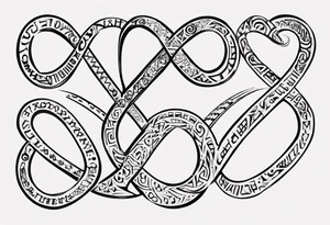 "Through thick & thin" written in the shape of an infinity sign tattoo idea