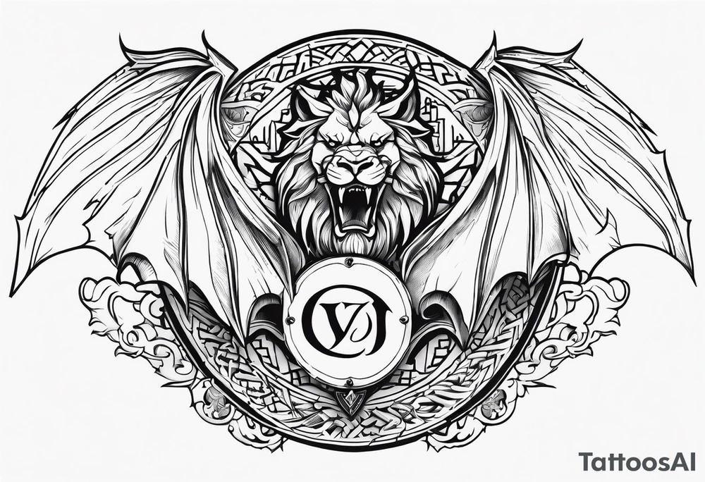 Valhalla sword shield dragon lion tattoo idea