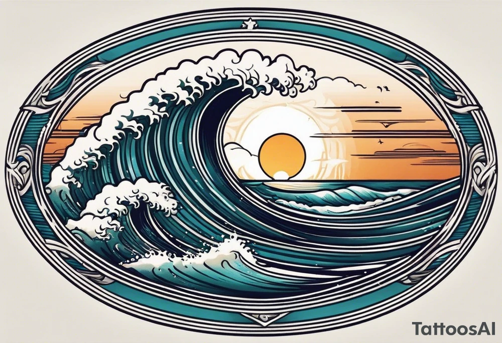 waves in ocean simple with in circle with sun
vintage design tattoo idea