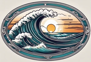 waves in ocean simple with in circle with sun
vintage design tattoo idea