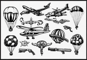 skydiving and shooting guns on the forearm tattoo idea