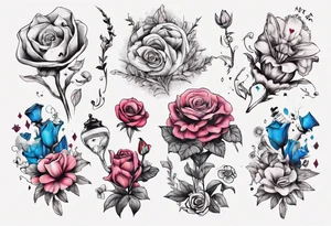 bouquet of Alice in wonderland flowers tattoo idea
