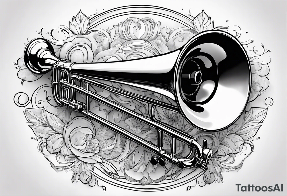 trombone and camera drawn with a single line tattoo idea