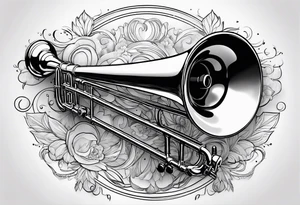 trombone and camera drawn with a single line tattoo idea